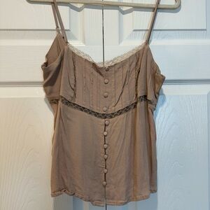 Wild Fable Lace Trimmed Button Camisole in Brown